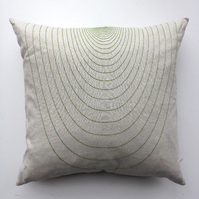 CUSHION, Off White w Green Stitch Design